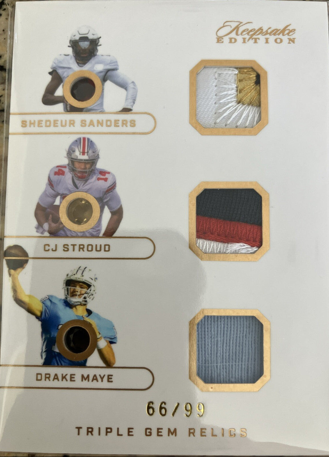 Triple Patch Gem Relic. Shedeur Sanders, Cj Stroud, Drake Maye